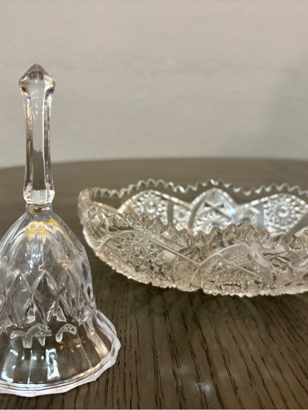 Cut Crystal Bell and Decorative Glass Dish - Clear